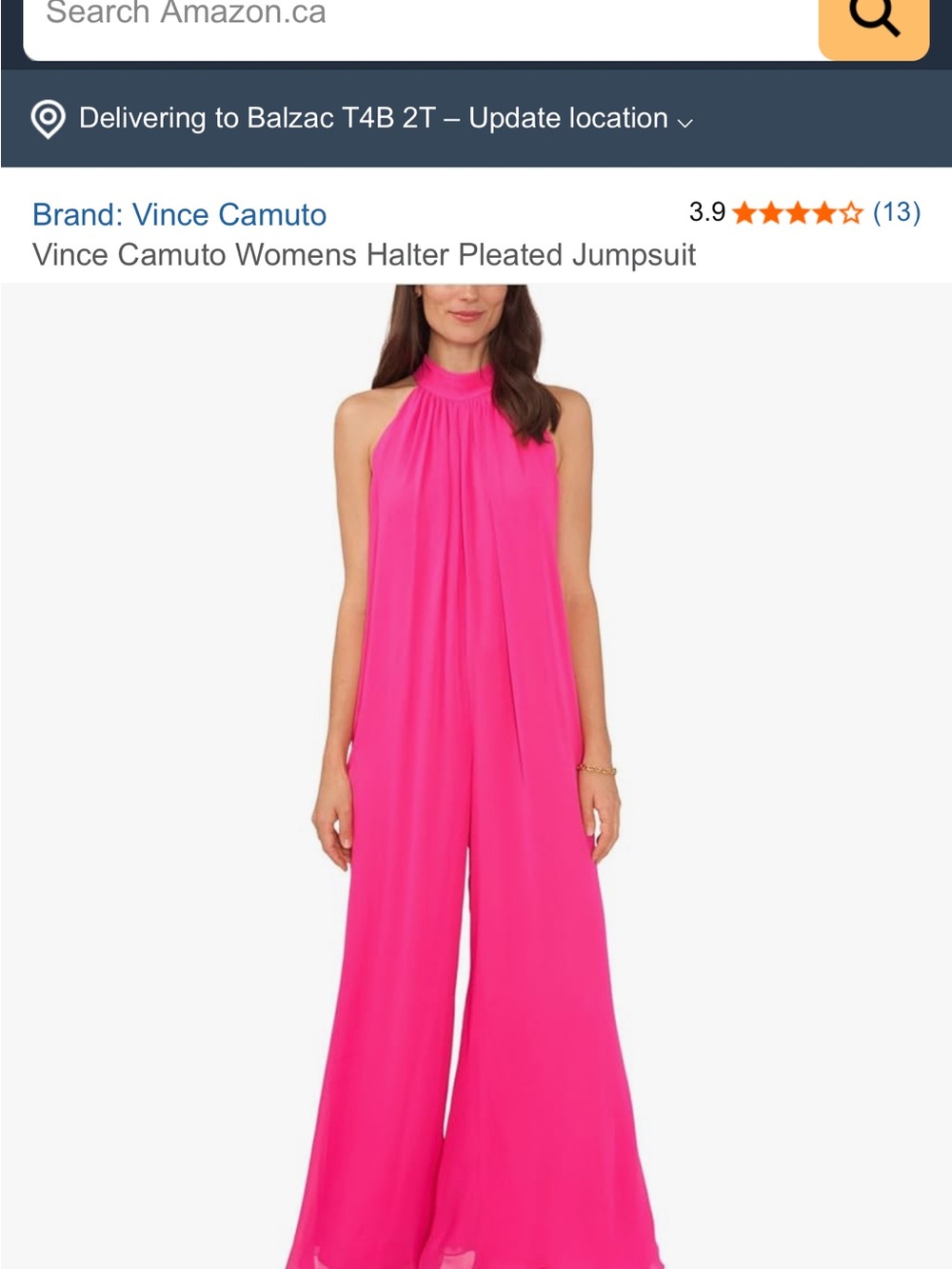 Vince Camuto Bright Hot Pink Halter Pleated Wide-Leg Jumpsuit